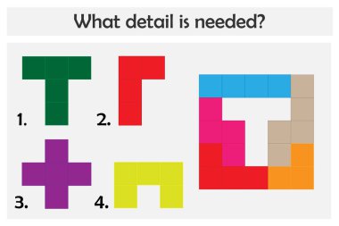 Puzzle oyunu renkli ayrıntılar ile çocuklar için ayrıntı, kolay düzey, eğitim oyun çocuklar, okul öncesi çalışma sayfası etkinlik, mantıksal düşünme, gelişimi için görev illüstrasyon vektör seçin