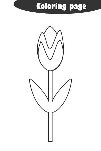 Tulpe im Cartoon-Stil, Malseite, Frühlingserziehung Papierspiel für die Entwicklung von Kindern, Kinder im Vorschulalter Aktivität, druckbares Arbeitsblatt, Vektorillustration — Stockvektor