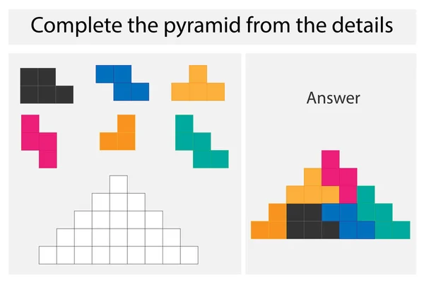 Puzzle játék színes részleteket a gyermekek, teljes piramis, középső szinten, az oktatás játék gyerekeknek, óvodáskorú munkalap tevékenység, feladat fejlesztésére vonatkozó logikus gondolkodás, vektor illusztráció — Stock Vector