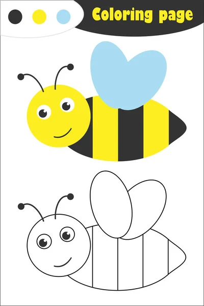 Bee in cartoon style, coloring page, spring education paper game for the development of children, kids preschool activity, printable worksheet, vector illustration — Stock Vector