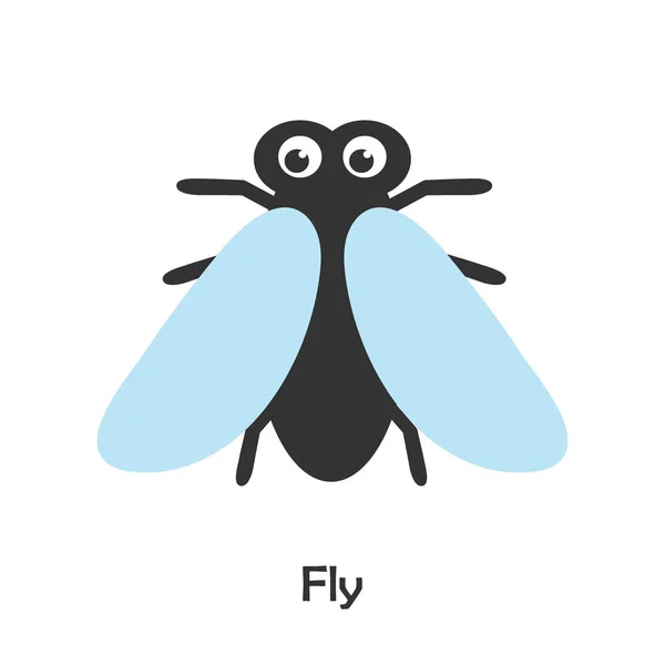 Volar en estilo de dibujos animados, tarjeta de insectos para niños, actividad preescolar para niños, ilustración vectorial — Vector de stock