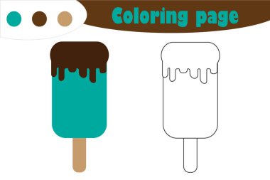 Çizgi film tarzında dondurma, boyama sayfası, çocukların gelişimi için bahar eğitim kağıt oyunu, çocuk okul öncesi etkinlik, yazdırılabilir çalışma sayfası, vektör illüstrasyon
