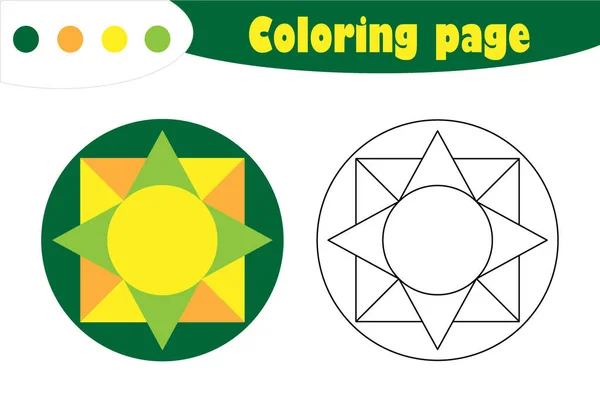 Mandala en estilo de dibujos animados, página para colorear, juego de papel de educación de primavera para el desarrollo de los niños, actividad preescolar para niños, hoja de cálculo imprimible, ilustración vectorial — Vector de stock