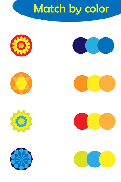 Passendes Spiel für Kinder, bunte Mandalas mit gleicher Farbpalette verbinden, Vorschularbeit für Kinder, Aufgabe zur Entwicklung des logischen Denkens, Vektorillustration — Stockvektor