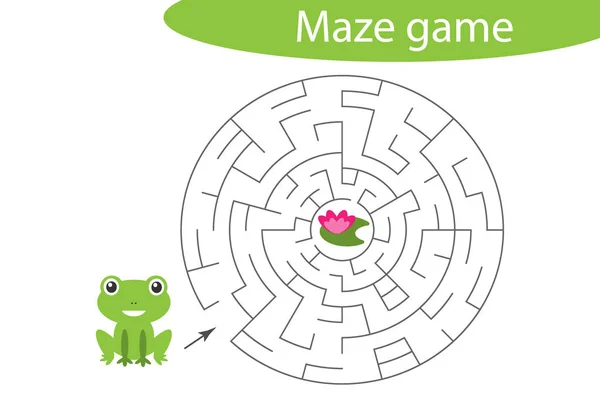 Labyrinth-Spiel, helfen Sie dem niedlichen Frosch, einen Weg aus dem Labyrinth zu finden, niedliche Cartoon-Figur, Vorschule Arbeitsblatt Aktivität für Kinder, Aufgabe für die Entwicklung des logischen Denkens, Vektorillustration — Stockvektor