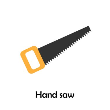 Karikatür tarzında el testeresi, çocuk için inşaat kartı, çocuklar için okul öncesi aktivite, vektör illüstrasyon