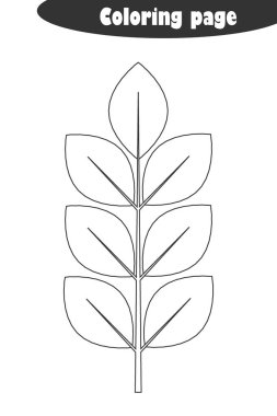 Karikatür tarzında yapraklar ile Şube, sonbahar siyah beyaz boyama sayfası, çocukların gelişimi için eğitim kağıt oyunu, çocuk okul öncesi etkinlik, yazdırılabilir çalışma sayfası, vektör illüstrasyon