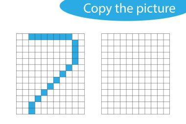 Kopya resmi, piksel sanat, 7 numara karikatür, çizim becerileri eğitimi, çocukların gelişimi için eğitim kağıt oyunu, çocuk okul öncesi etkinliği, yazdırılabilir çalışma sayfası, vektör illüstrasyon