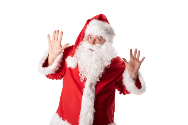 Rolig Fet Man Santa Dräkt Jul Och Nyår Helgdagar Och — Stockfoto