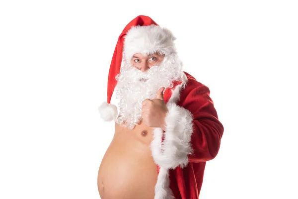 Roliga Fat Man Med Stor Mage Santa Dräkt Jul Och — Stockfoto