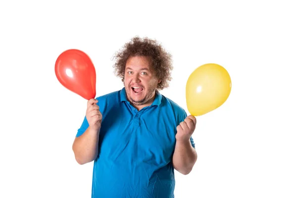 Hombre Gordo Divertido Con Globos Feliz Cumpleaños Alegría Diversión — Foto de Stock