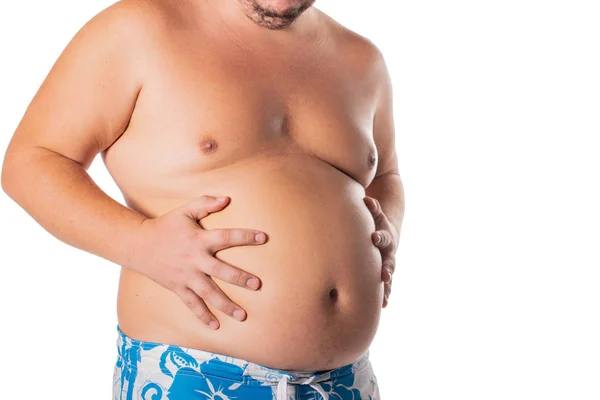 Homem Gordo Com Barriga Grande Problemas Saúde Obesidade Fígado Doente — Fotografia de Stock