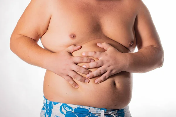 Hombre Gordo Con Barriga Grande Problemas Salud Obesidad Hígado Enfermo — Foto de Stock