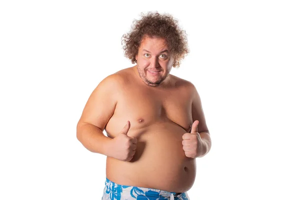 Hombre Gordo Feliz Satisfecho Consigo Mismo Nutrición Adecuada Pérdida Peso — Foto de Stock