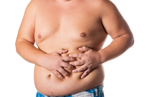 Hombre Gordo Con Barriga Grande Problemas Salud Obesidad Hígado Enfermo — Foto de Stock