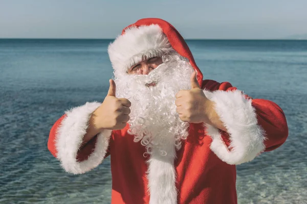 Weihnachtsmann Urlaub Auf See Entspannung Strand — Stockfoto