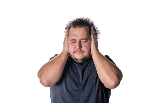 Man Covering His Ears Witn Hands Closing His Eyes Isolated — Stock Photo, Image