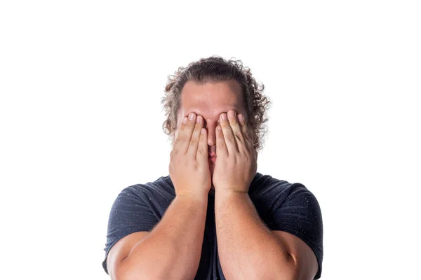 Retrato Hombre Cubriéndose Los Ojos Con Las Manos Veas Ningún — Foto de Stock