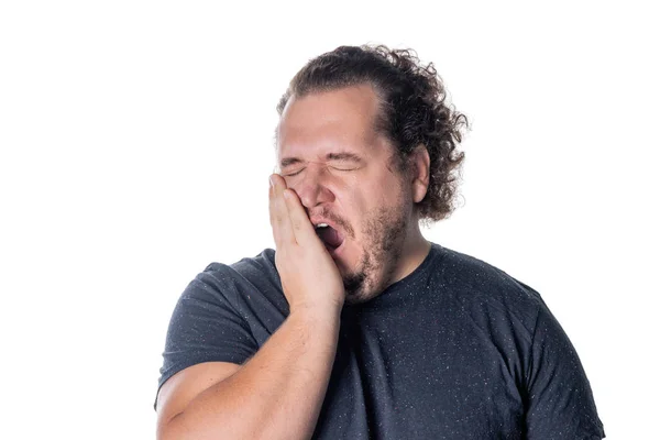 Retrato Homem Sonolento Sobre Fundo Branco — Fotografia de Stock