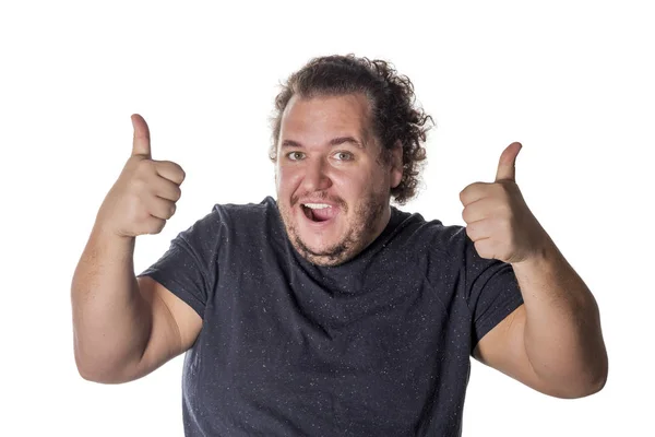 Fat Happy Man Pleased Himself Proper Nutrition Weight Loss — Stock Photo, Image