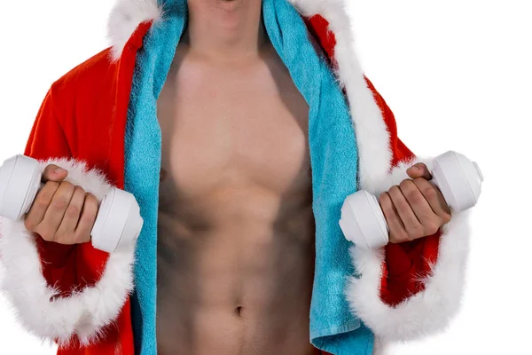 Muskulös Gut Aussehend Sexy Weihnachtsmann Muskulöser Bodybuilder Der Übungen Mit — Stockfoto