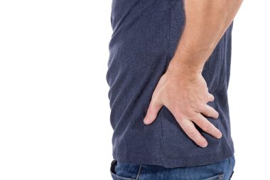 Onun yanında acı acı adam. Beyaz arka plan