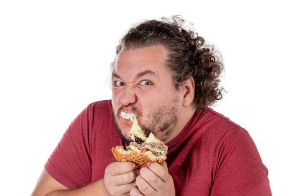 뚱뚱한 사람을 햄버거 패스트 Unhealty — 스톡 사진