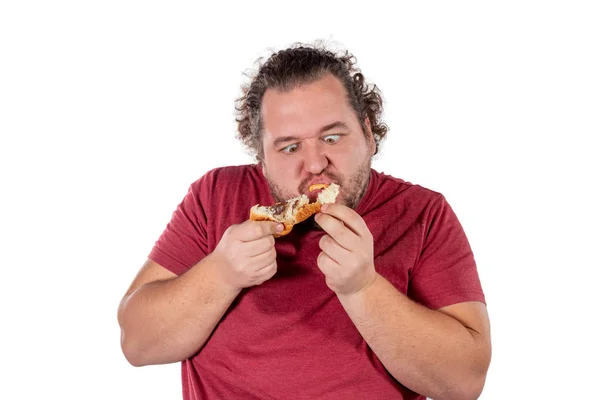 Divertente Grasso Uomo Mangiare Croissant — Foto Stock