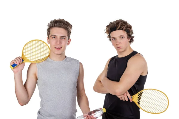 Deux Beaux Mecs Jouent Tennis Isolés — Photo