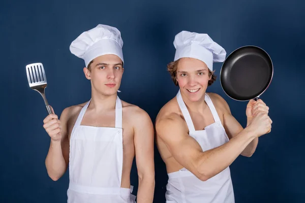 Guapo Sexy Chef Con Delantal Desnudo Muscular Cuerpo — Foto de Stock