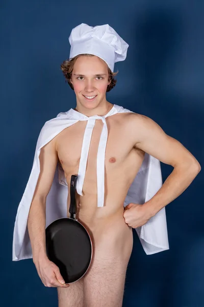 Snygg Sexig Kock Med Förkläde Nakna Muskulösa Kropp — Stockfoto