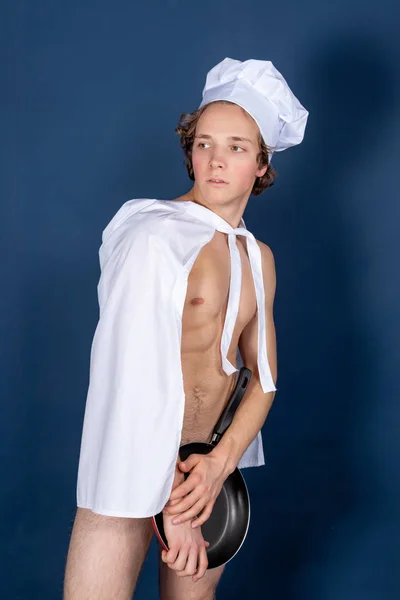 Handsome Sexy Chef Apron Naked Muscular Body — Stock Photo, Image
