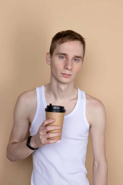 Guy Drink Coffee Tea Cup — Stock Photo, Image