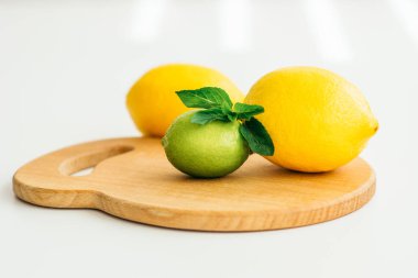 limon, limon ve nane bir ahşap tahta üzerinde 