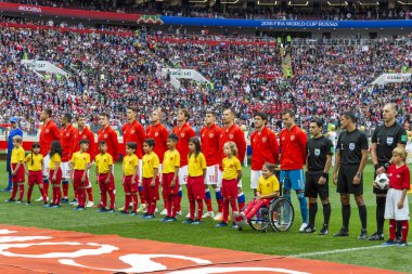 Moskova, Rusya - 14 Haziran 2018: FIFA Dünya Kupası A grubu açılış maçında Luzhniki Stadı, Suudi Arabistan ve Rusya arasındaki.