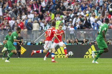Moskova, Rusya - 14 Haziran 2018: FIFA Dünya Kupası A grubu açılış maçında Luzhniki Stadı, Suudi Arabistan ve Rusya arasındaki.