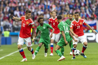Moskova, Rusya - 14 Haziran 2018: FIFA Dünya Kupası A grubu açılış maçında Luzhniki Stadı, Suudi Arabistan ve Rusya arasındaki.