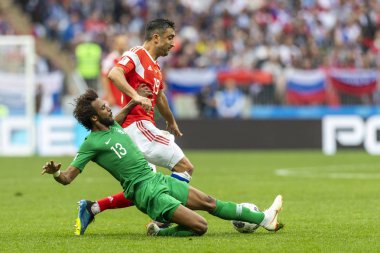 Moskova, Rusya - 14 Haziran 2018: FIFA Dünya Kupası A grubu açılış maçında Luzhniki Stadı, Suudi Arabistan ve Rusya arasındaki.