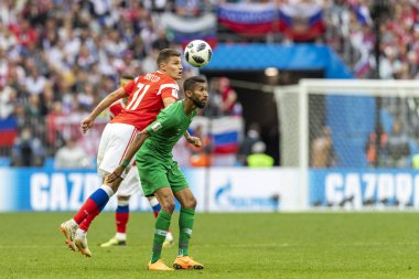 Moskova, Rusya - 14 Haziran 2018: FIFA Dünya Kupası A grubu açılış maçında Luzhniki Stadı, Suudi Arabistan ve Rusya arasındaki.