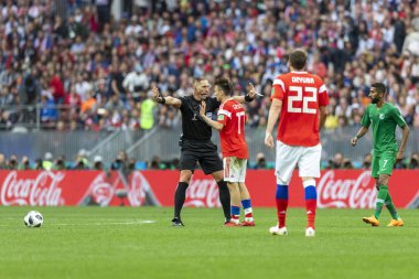 Moskova, Rusya - 14 Haziran 2018: FIFA Dünya Kupası A grubu açılış maçında Luzhniki Stadı, Suudi Arabistan ve Rusya arasındaki.