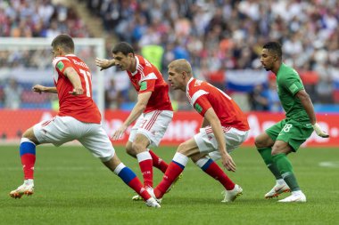 Moskova, Rusya - 14 Haziran 2018: FIFA Dünya Kupası A grubu açılış maçında Luzhniki Stadı, Suudi Arabistan ve Rusya arasındaki.