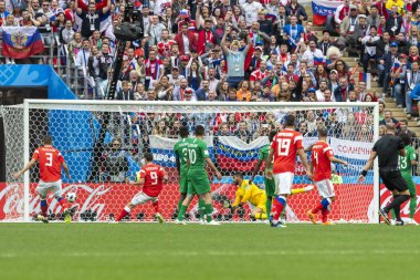 Moskova, Rusya - 14 Haziran 2018: FIFA Dünya Kupası A grubu açılış maçında Luzhniki Stadı, Suudi Arabistan ve Rusya arasındaki.