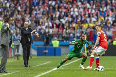 Moskova, Rusya - 14 Haziran 2018: FIFA Dünya Kupası A grubu açılış maçında Luzhniki Stadı, Suudi Arabistan ve Rusya arasındaki.