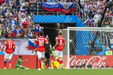 Moskova, Rusya - 14 Haziran 2018: FIFA Dünya Kupası A grubu açılış maçında Luzhniki Stadı, Suudi Arabistan ve Rusya arasındaki.