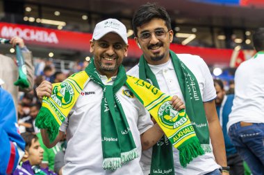 Rusya - Haziran, 2018: Erkek futbol hayranları takımda Stadyumu Suudi Arabistanlı destek