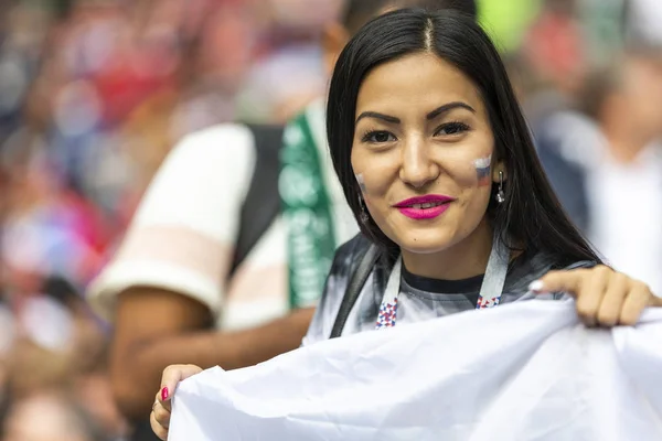 Russia June 2018 Female Russian Football Fans Supporting Teams Stadium — Stock Photo, Image