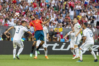 Moskova, Rusya - Haziran, 2018: FIFA Dünya Kupası oyun maç sırasında vurdu. Gün zaman atış