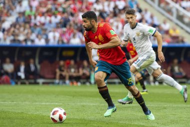 Moskova, Rusya - Haziran, 2018: FIFA Dünya Kupası oyun maç sırasında vurdu. Gün zaman atış