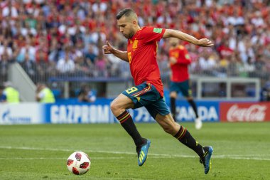 Moskova, Rusya - Haziran, 2018: FIFA Dünya Kupası oyun maç sırasında vurdu. Gün zaman atış