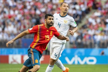 Moskova, Rusya - Haziran, 2018: FIFA Dünya Kupası oyun maç sırasında vurdu. Gün zaman atış